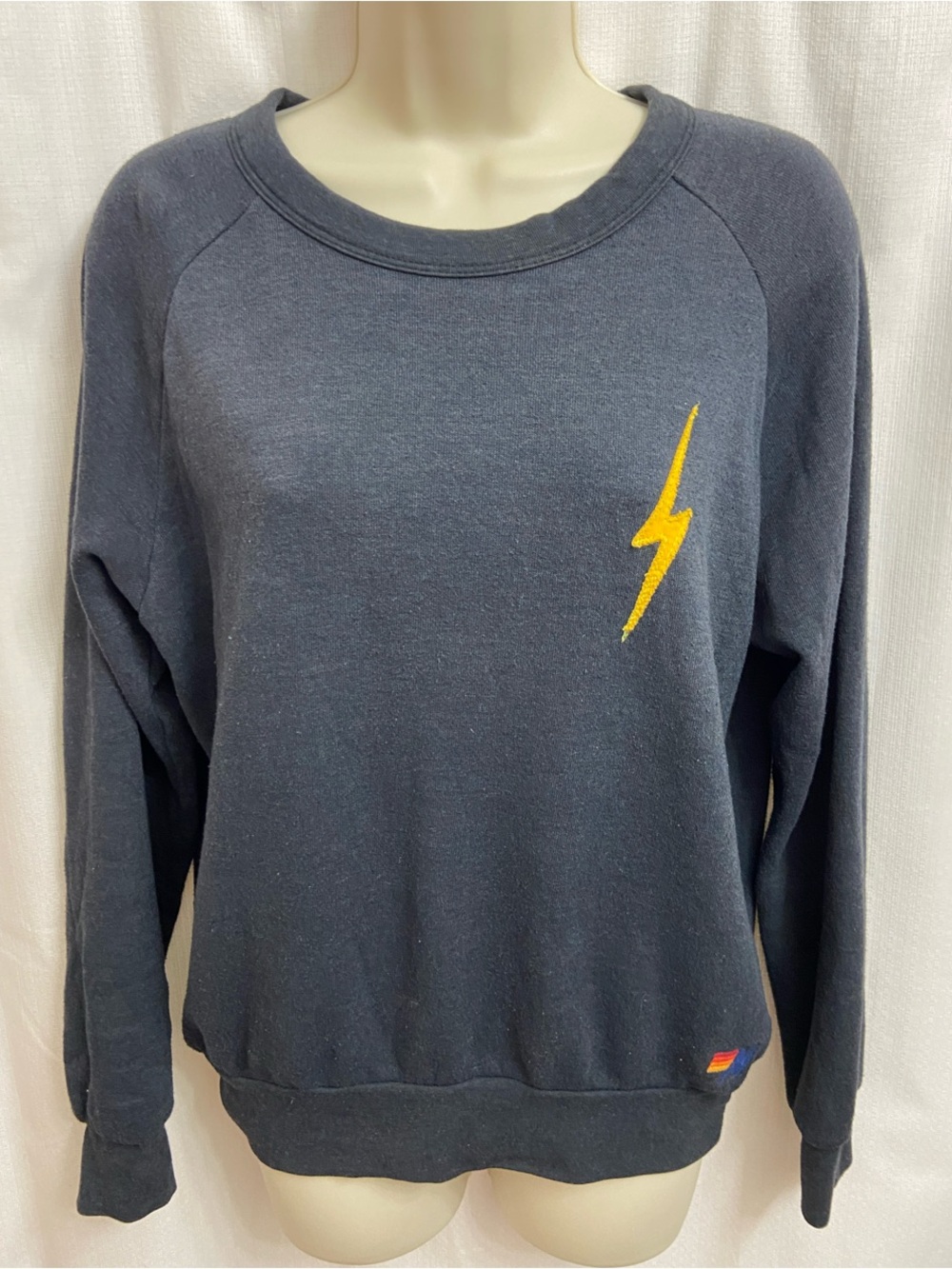 Aviator Nation Lightening Bolt Crewneck Sweatshirt in Navy Blue/Gray